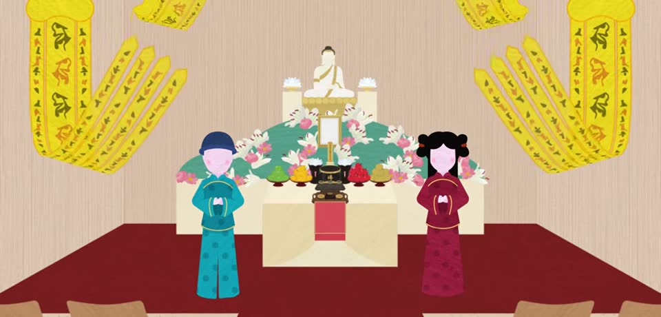 示意圖：金童玉女與招魂幡