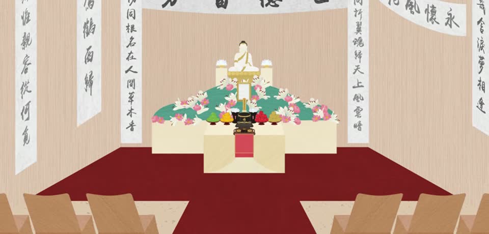示意圖：輓聯帳與花圈