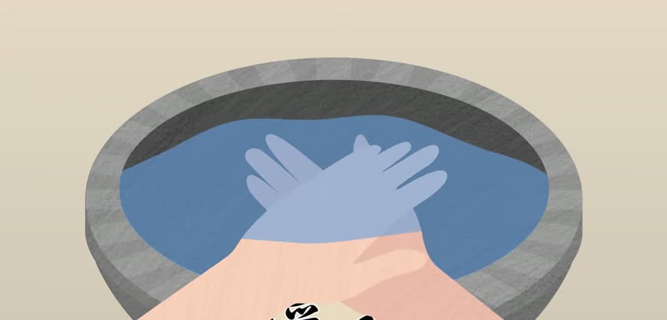 示意圖：多人共用的洗手淨水變混濁